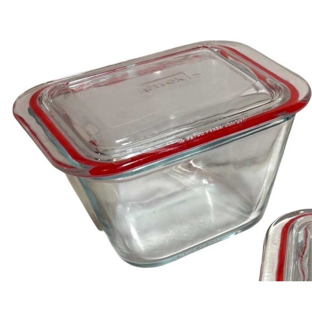 Pyrex Glass Food Storage Container With Red Lid 1.75 Cups 440ml Made In USA Micr